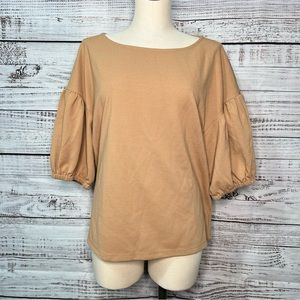 Ann Taylor XL Puff Sleeve Tank Camel Ribbed Blouse